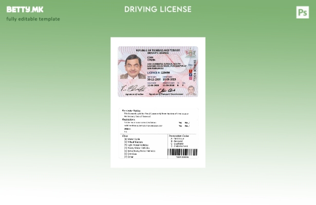 Шаблон за возачка дозвола од Тринидад и Тобаго во модерен стил